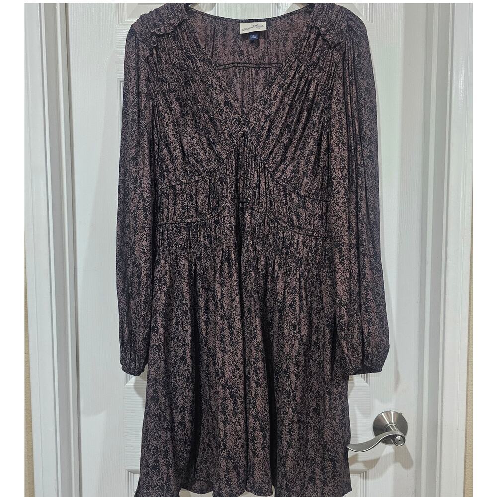 Universal Thread Floral Mini Dress Women's Large Brown Boho Long Sleeve V Neck - Picture 6 of 6